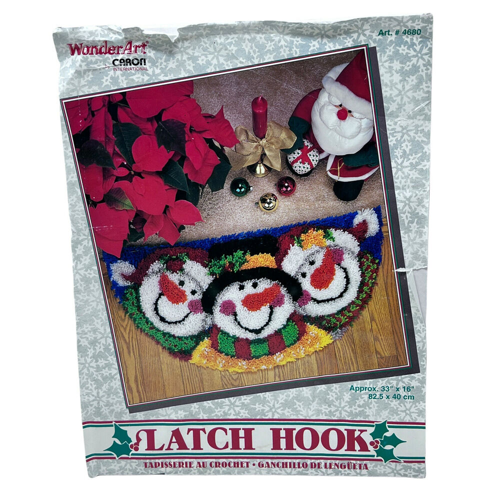 VINTAGE Wonder Art CARON Latch Hook Kit Merry Men #4680 Snowmen‎ Trio